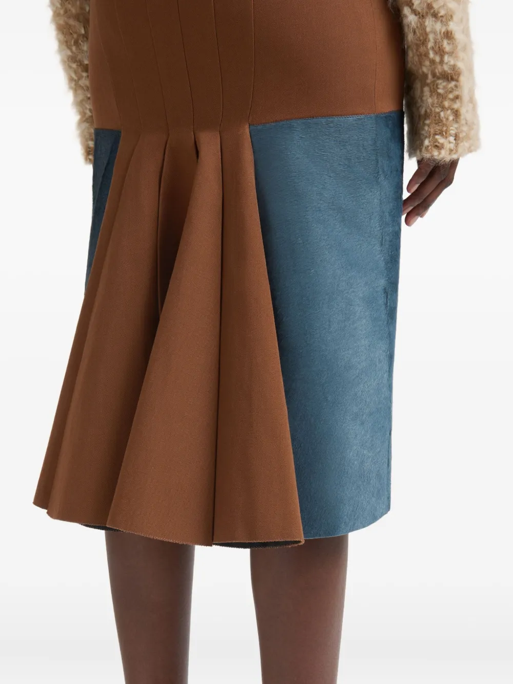 Marni Brown Wool Skirt With Pony Hair Insert In Blue