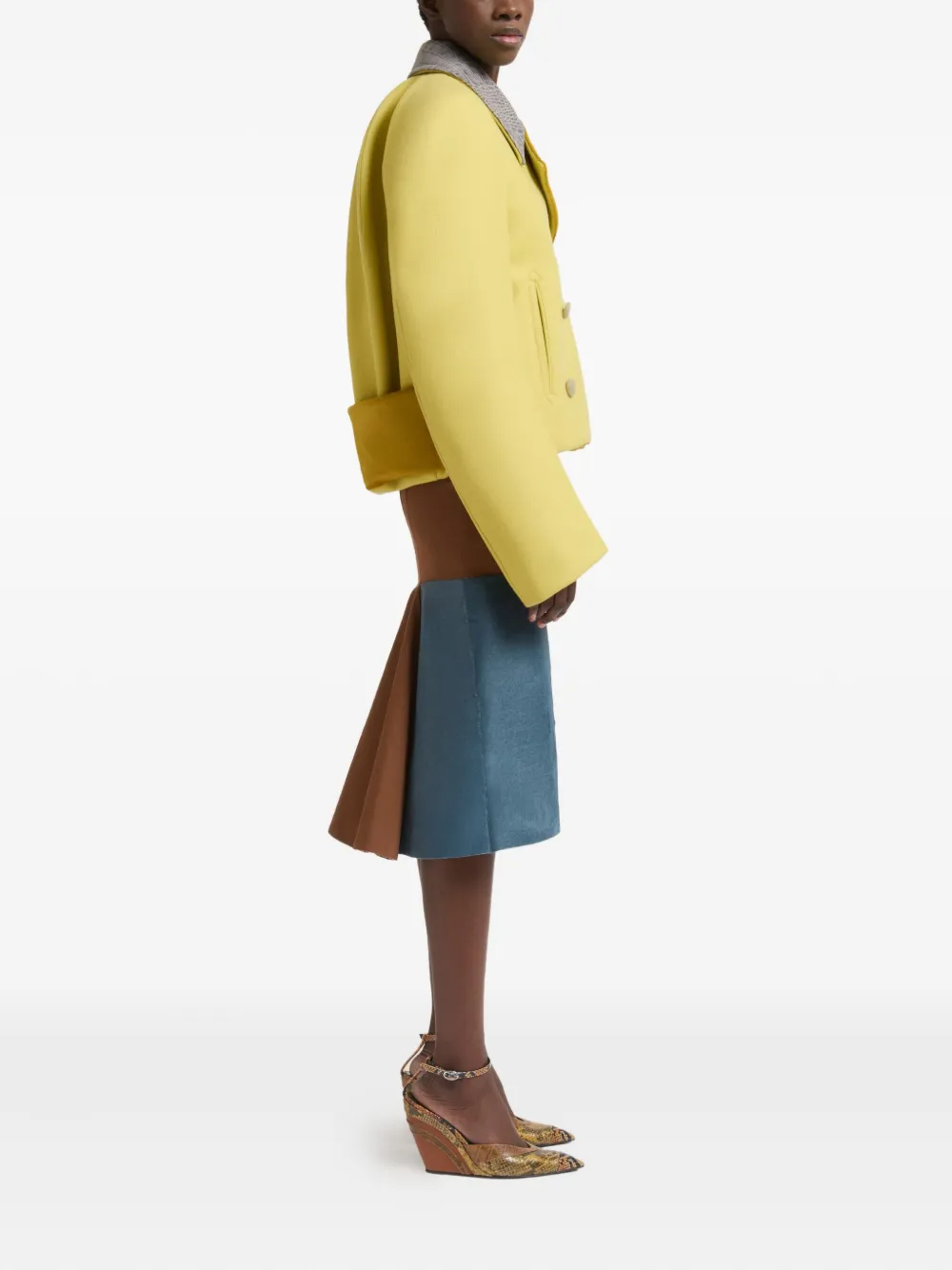 Marni Brown Wool Skirt With Pony Hair Insert In Blue