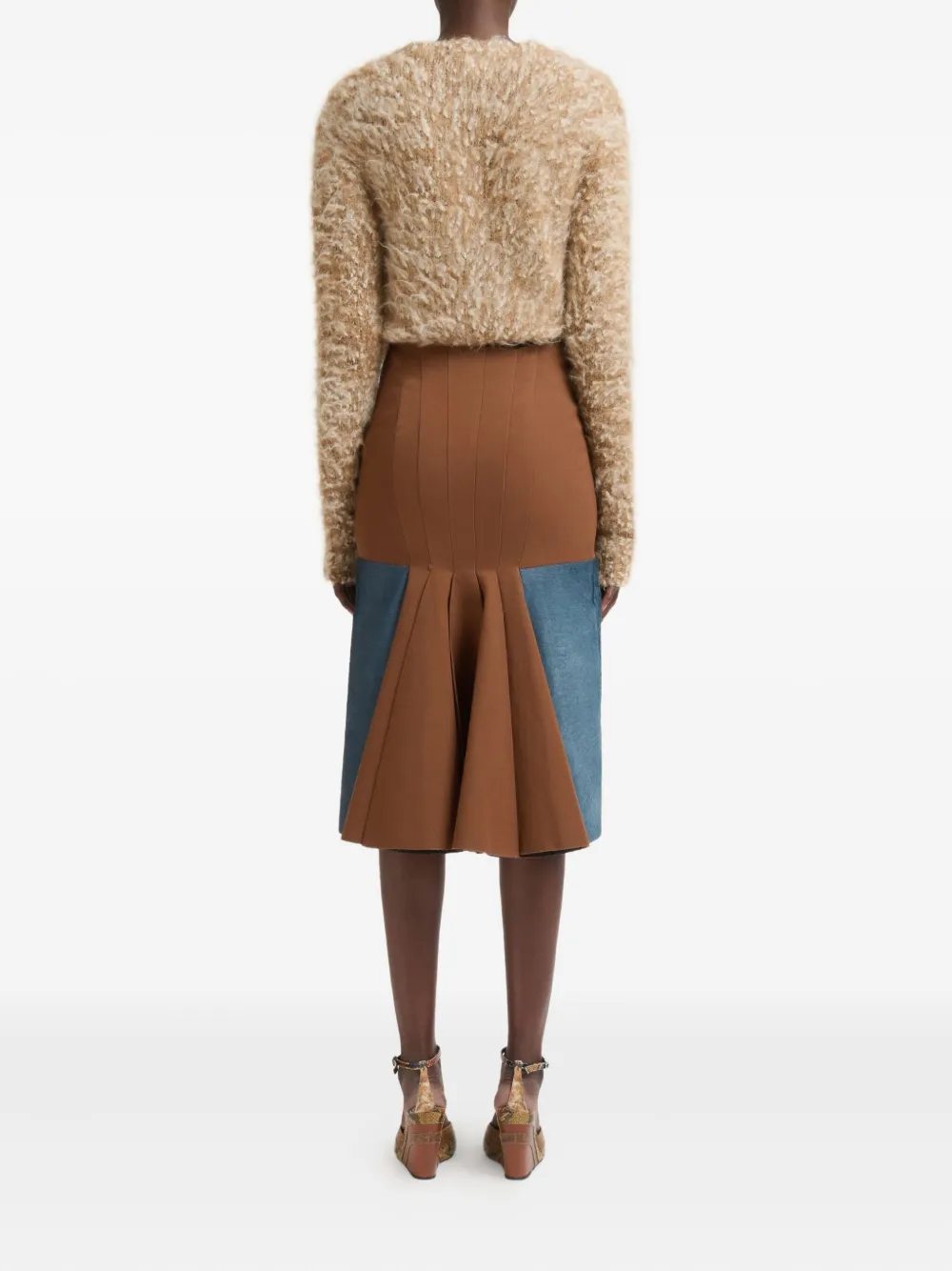Marni Brown Wool Skirt With Pony Hair Insert In Blue