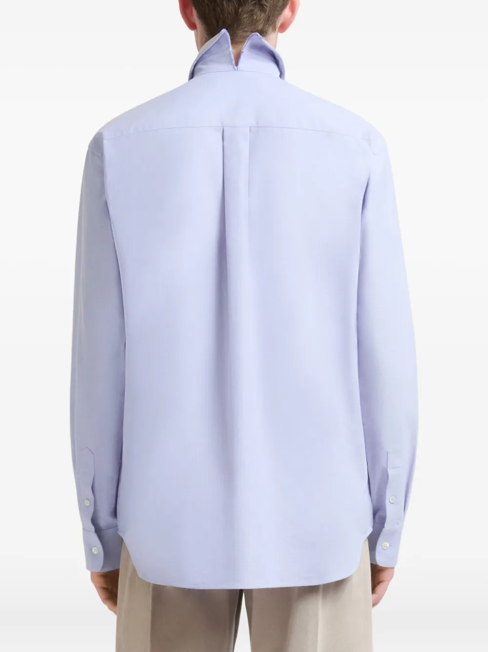 Marni Contrast-collar Embroidered-pocket Shirt In Blue