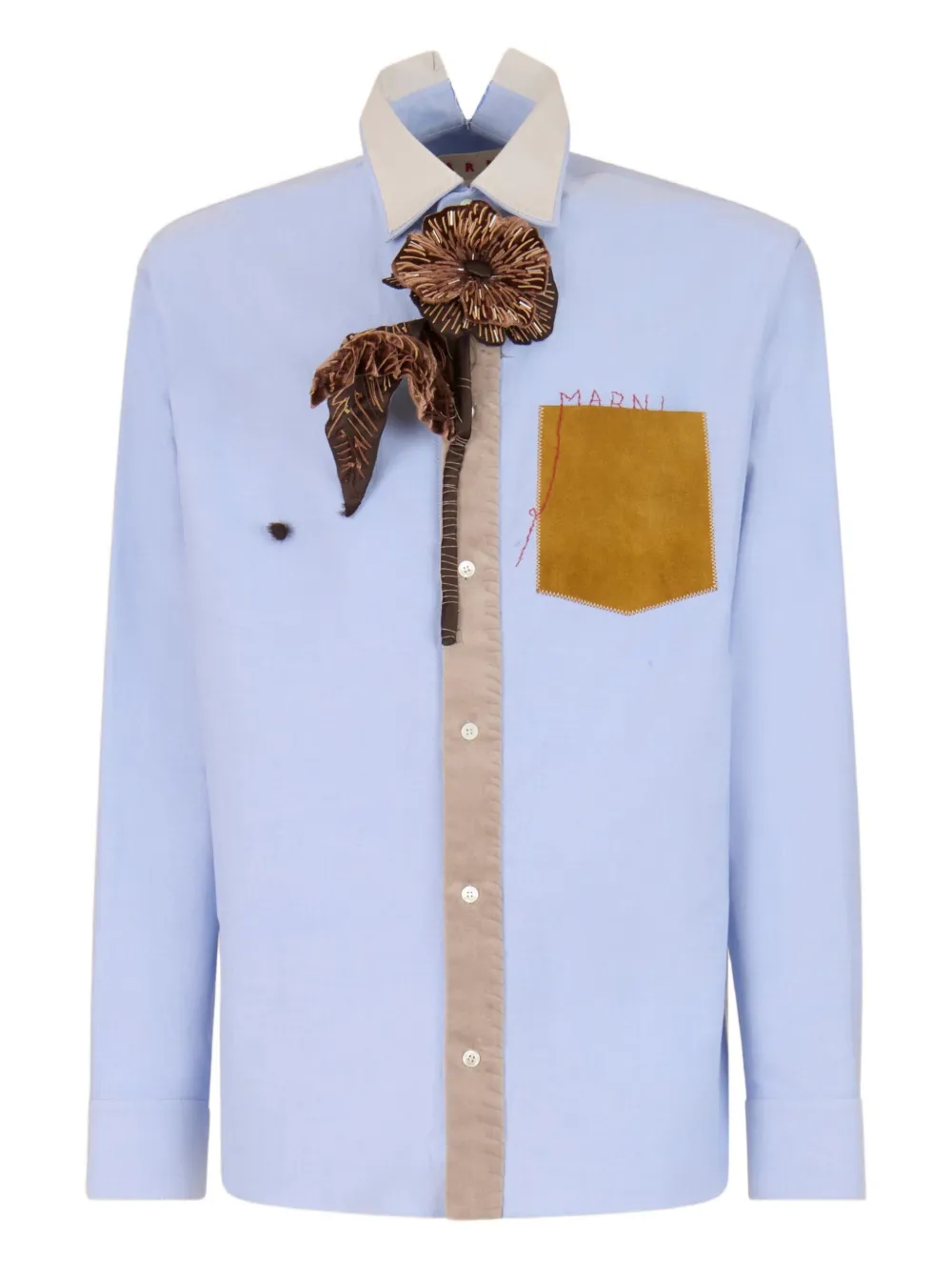 Marni contrast-collar embroidered-pocket shirt - ブルー Marni contrast-collar embroidered-pocket shirt - ブルー