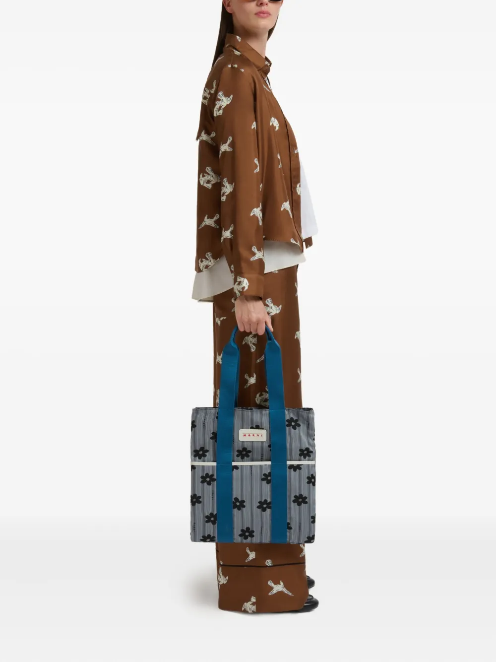 Marni Floral Tape-handles Tote Bag In Multi
