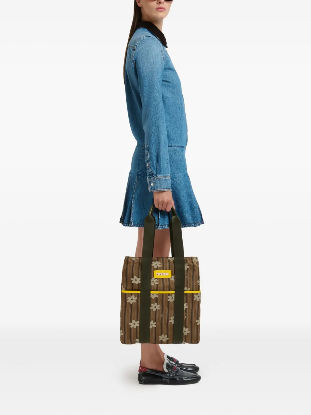 Marni floral striped tote bag - Bruin