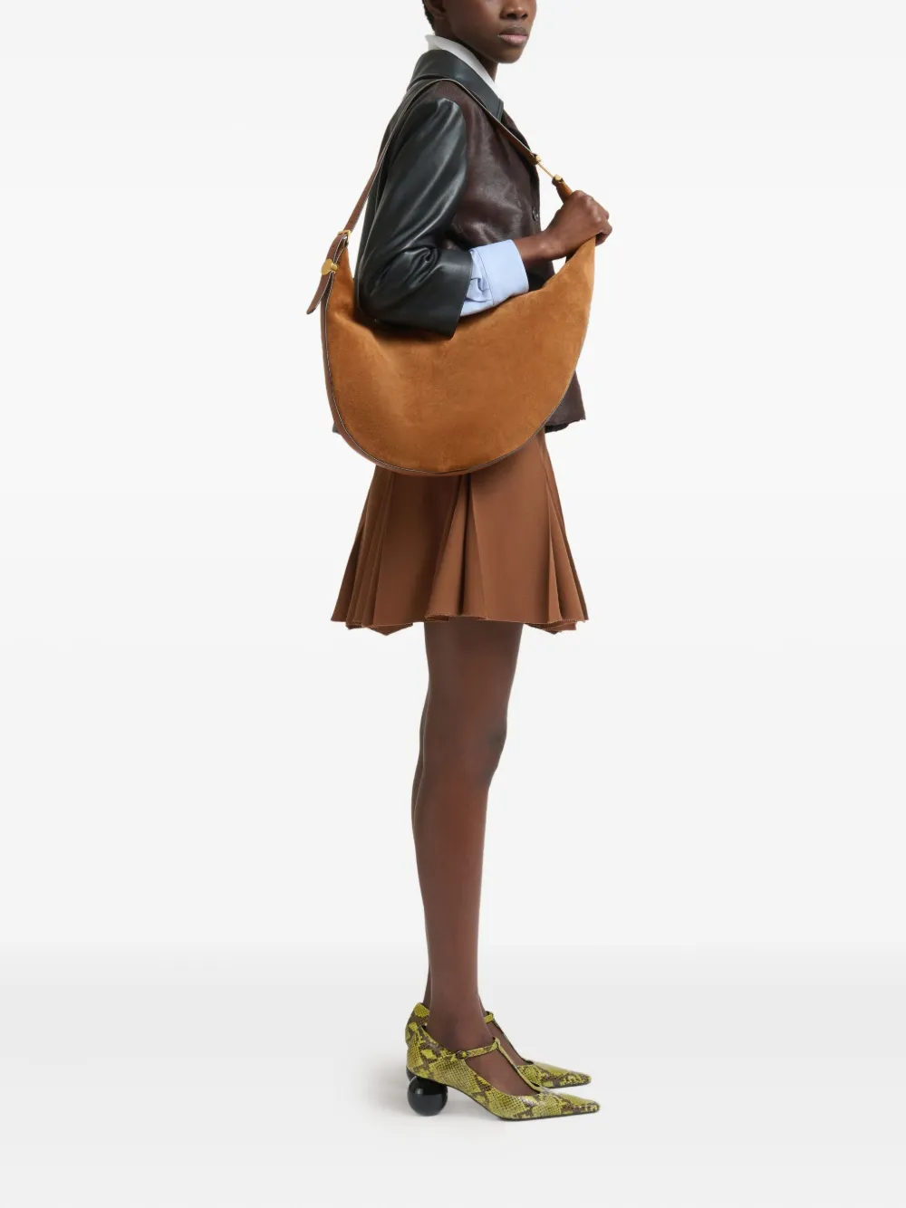 Marni small Dot suede shoulder bag - Bruin