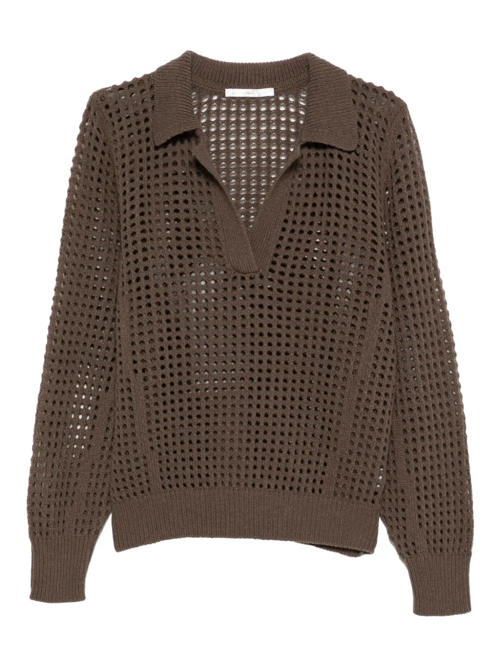 3311 Openwork Polo-collar Knitted Top In Brown