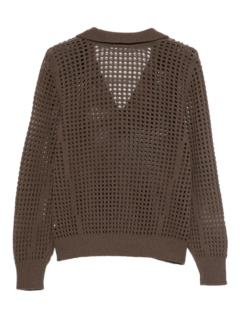 3311 Openwork Polo-collar Knitted Top In Brown