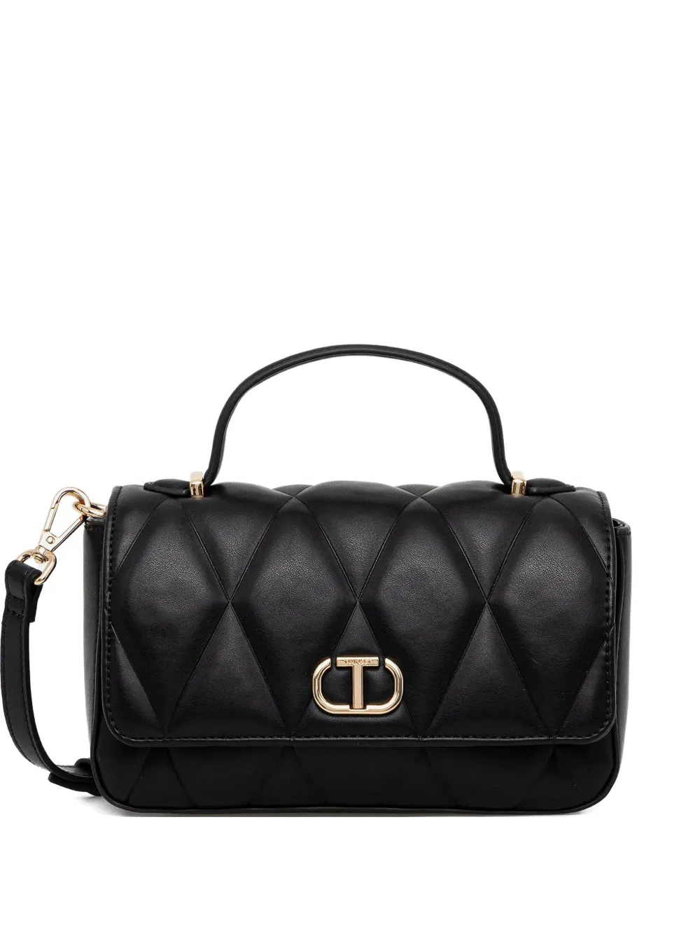 Twinset Logo-plaque Quilted Satchel Bag In Black