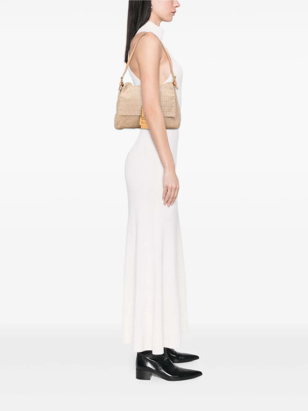 Pre-owned Fendi 2000-2010 Zucchino Canvas Mamma Forever Shoulder Bag In Brown