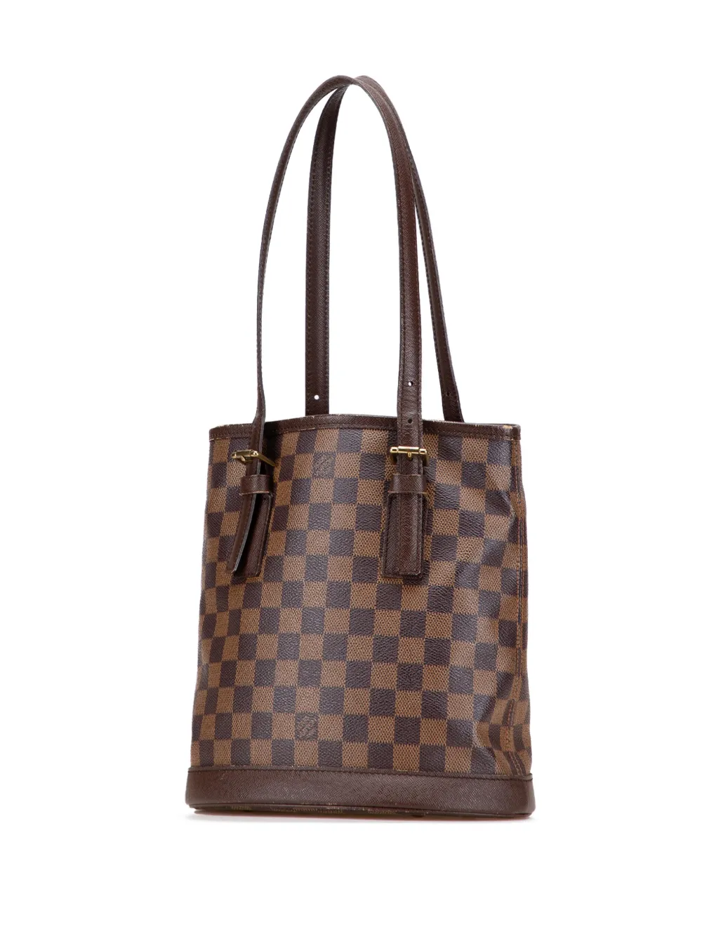 Pre-owned Louis Vuitton 2001 Damier Ebene Marais Bucket Bag In Brown