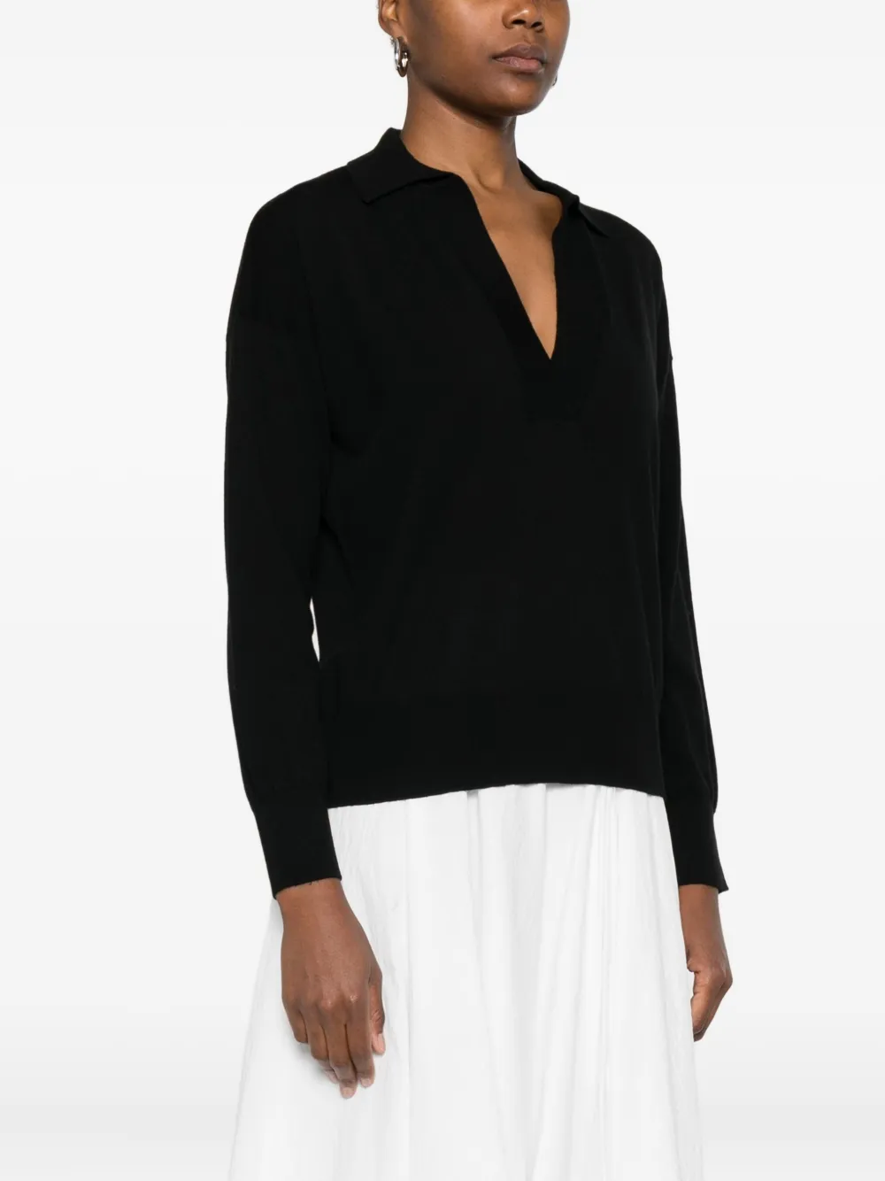 Alpha Studio V-neck Polo Sweater In Black