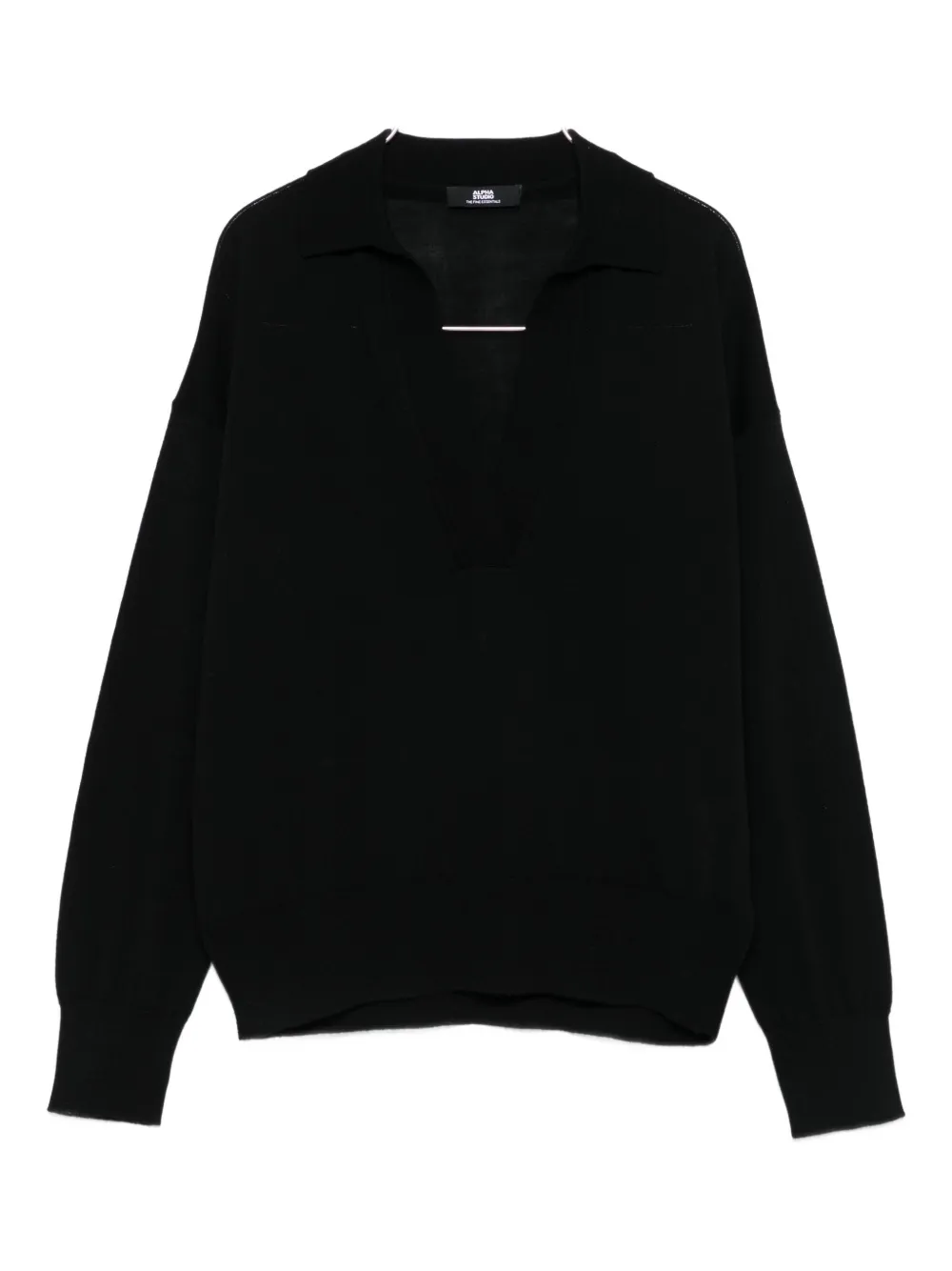 Alpha Studio V-neck Polo Sweater In Black