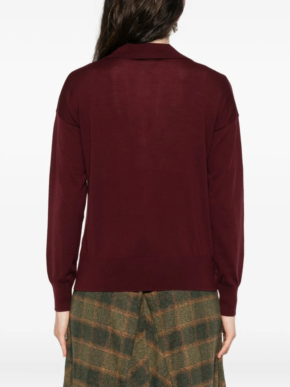 Alpha Studio V-neck Polo-collar Sweater In Burgundy