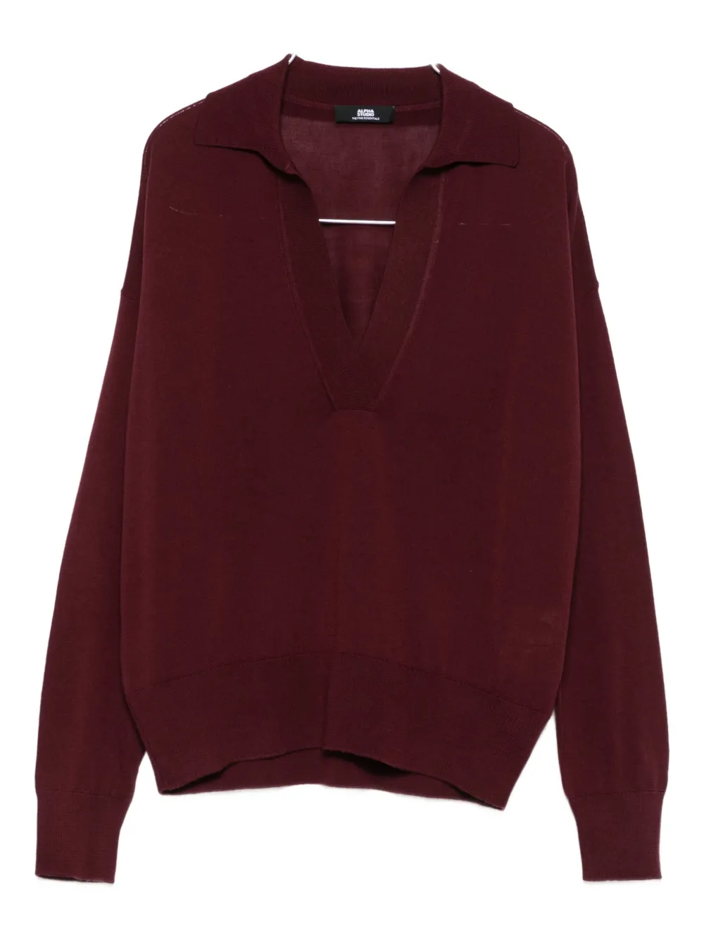 Alpha Studio V-neck Polo-collar Sweater In Burgundy