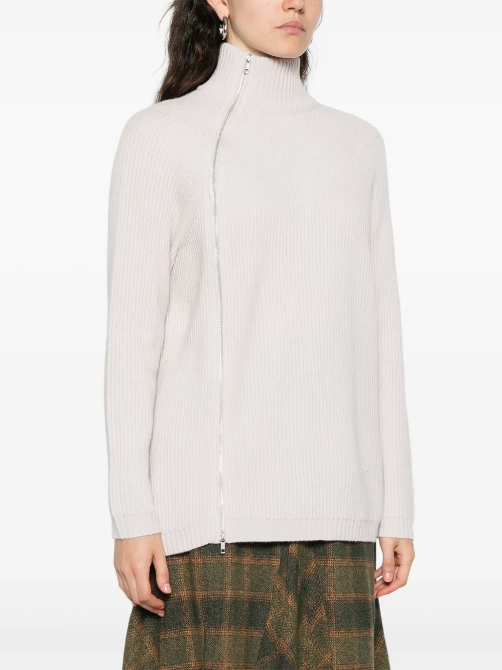 Alpha Studio Zip High-neck Sweater In Neutral