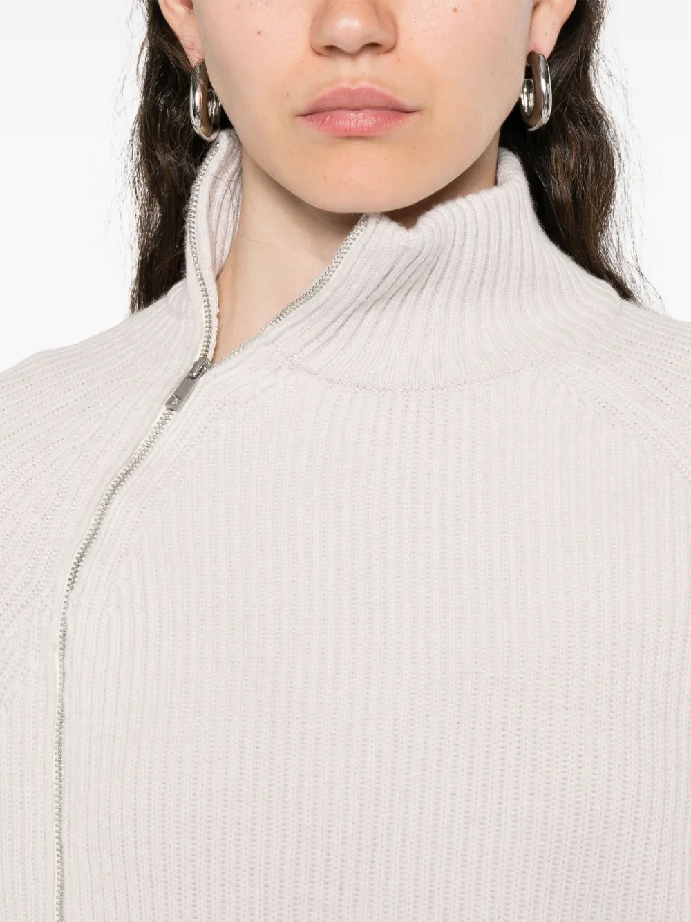 Alpha Studio Zip High-neck Sweater In Neutral