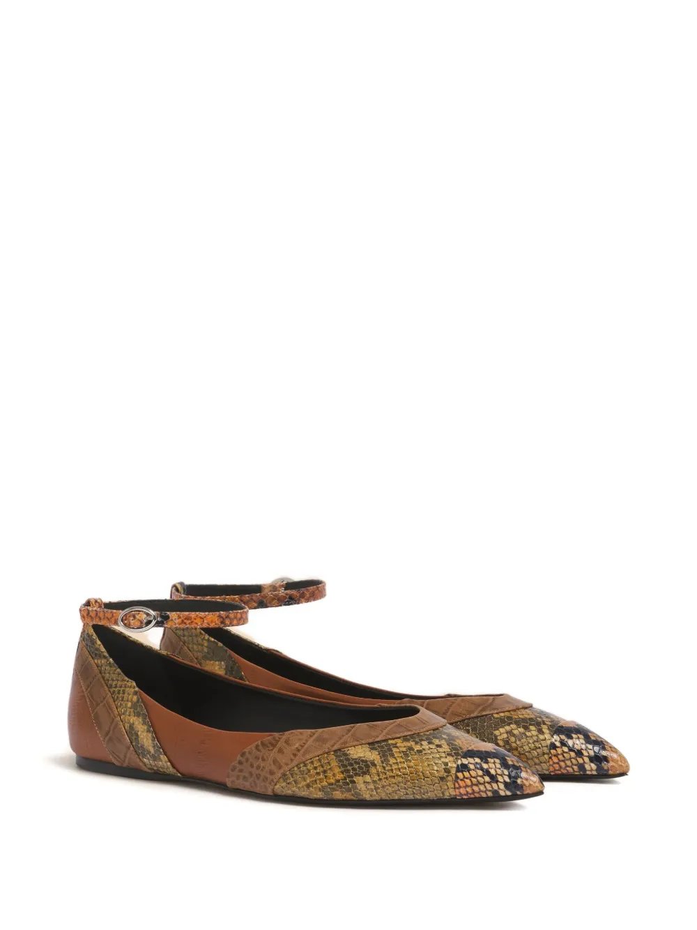 Marni Ankle-strap Pointed-toe Flats In Brown