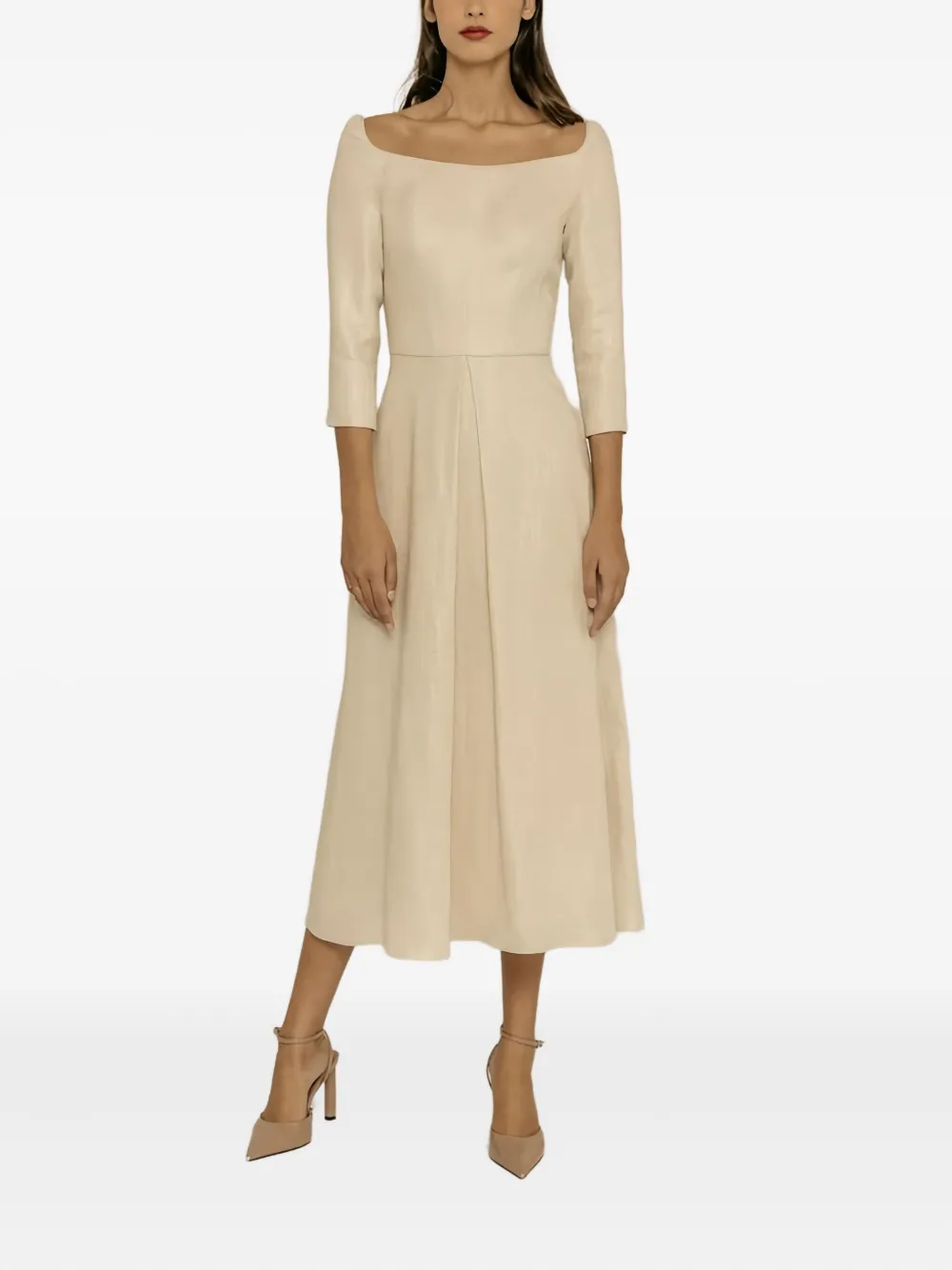 Cherubina Square-neck Pleated Midi Dress In Neutral