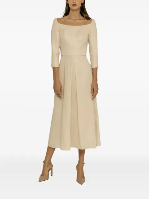 CHERUBINA square-neck pleated midi dress