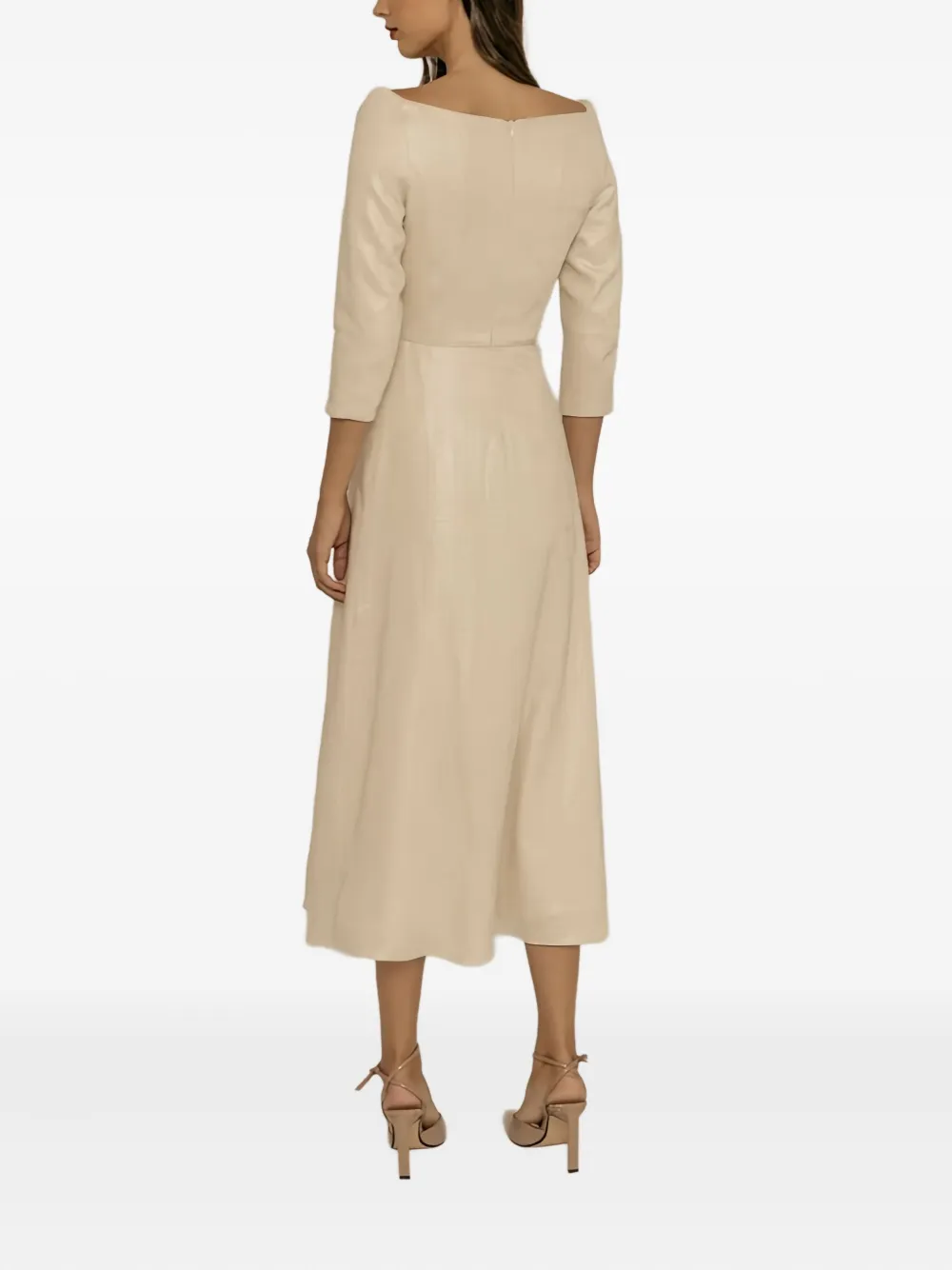 CHERUBINA square-neck pleated midi dress - Beige