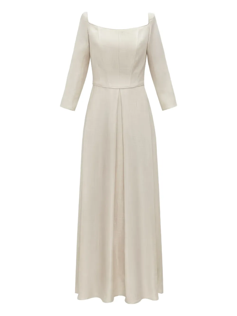 Cherubina Square-neck Pleated Midi Dress In Neutral