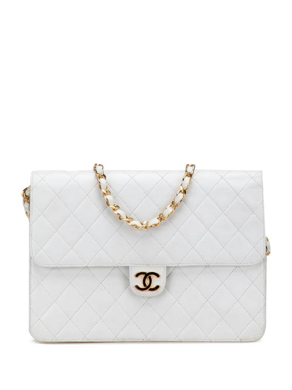 CHANEL Pre-Owned شنطة كتف جلد مبطنة بشعار CC وبقلاب 1984-1986 | أبيض | Image 1