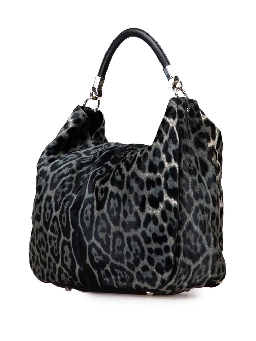Pre-owned Saint Laurent 2000-2012 Medium Leopard Print Calf Hair Roady Hobo Bag In Black