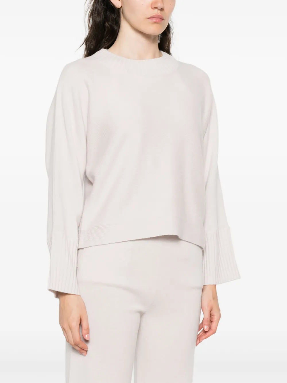 Alpha Studio Ribbed-cuff Sweater In White