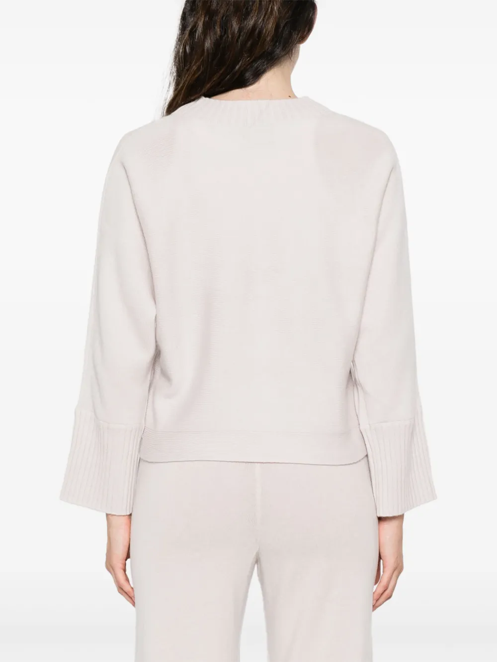 Alpha Studio Ribbed-cuff Sweater In White