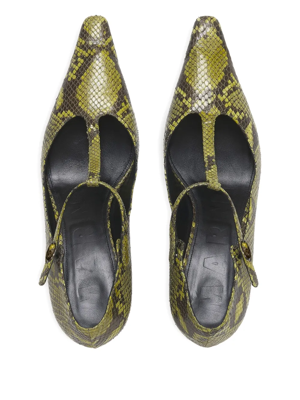Marni 60mm python-print T-bar pumps 00V07 Lightlime