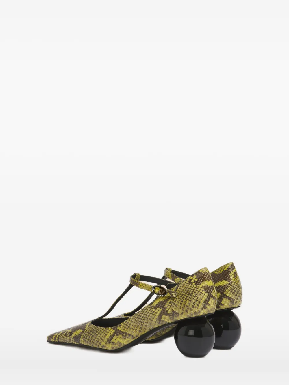 Marni Orb T-strap Pointed Toe Snakeskin Embossed Leather Pump In Green