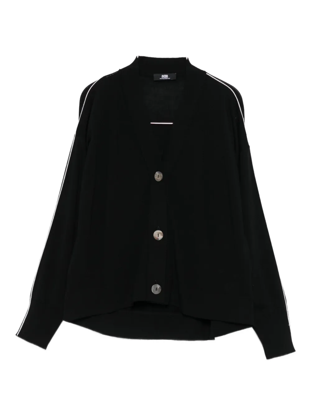 Alpha Studio V-neck Knit Sweater In Merino Wool In Black