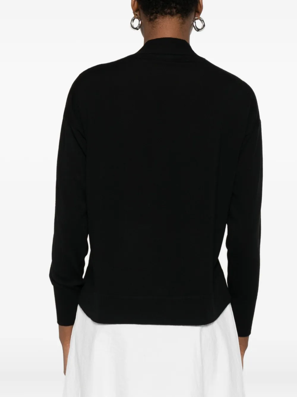 Alpha Studio V-neck Knit Sweater In Merino Wool In Black