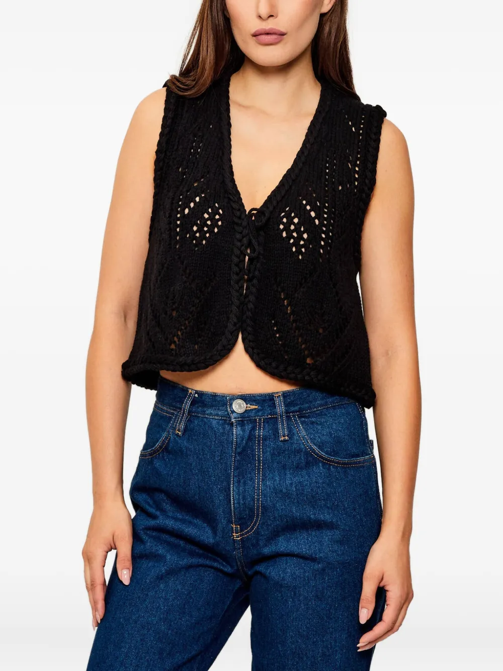 Ba&sh Giles Crochet Sleeveless Vest In Black