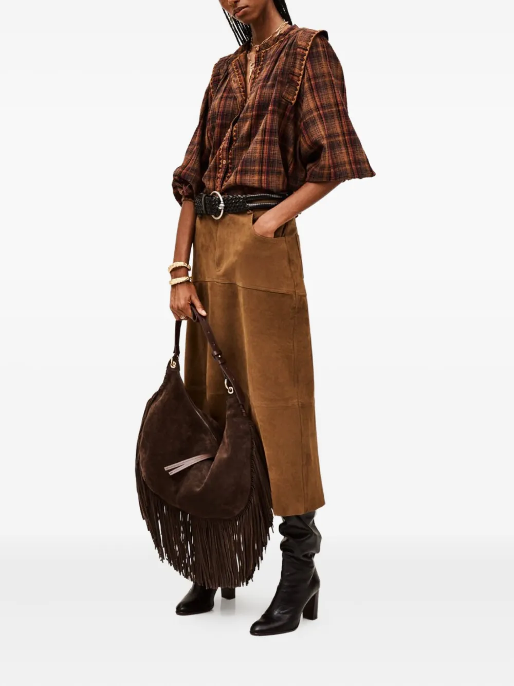 Ba&Sh Massia panelled midi skirt - Bruin