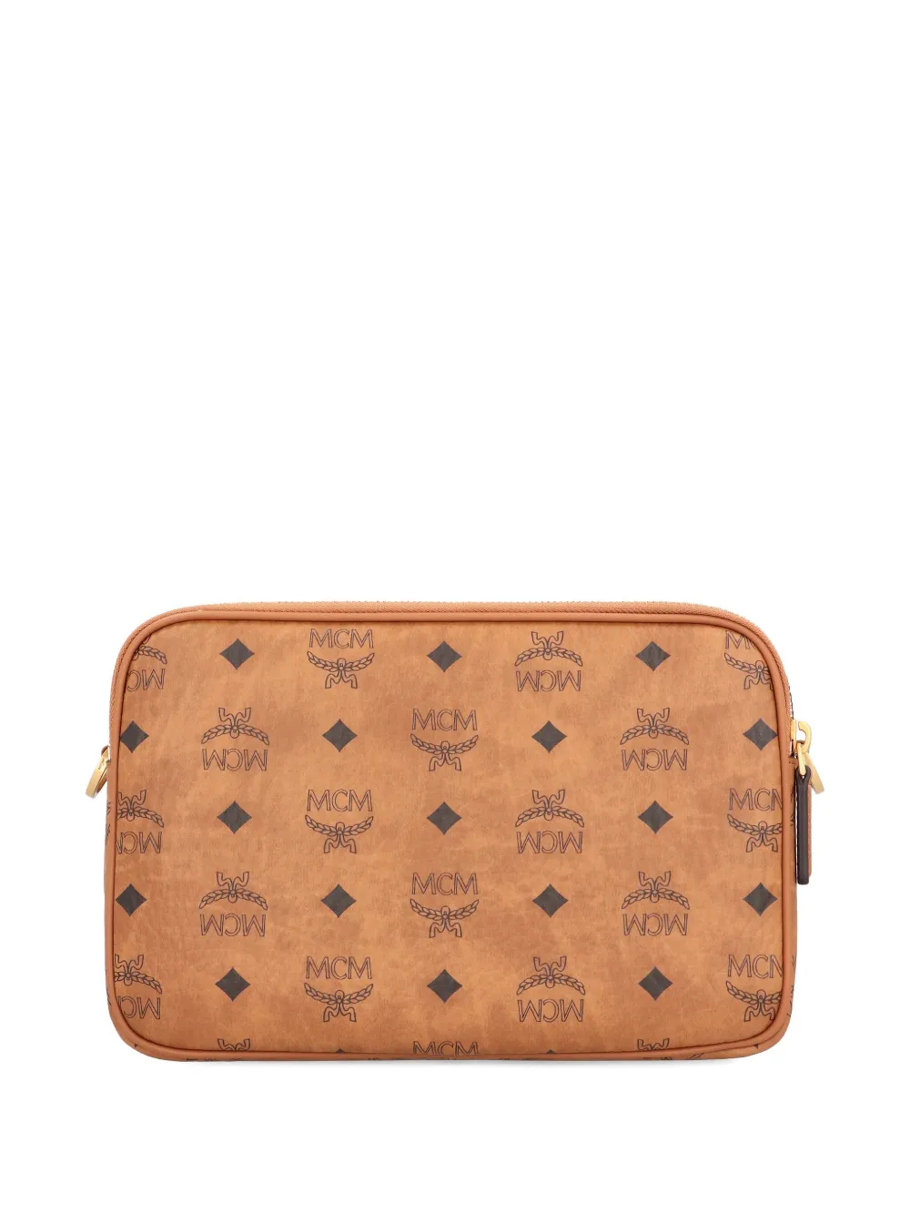 Mcm Logo-pattern Zip Messenger Bag In Neutral