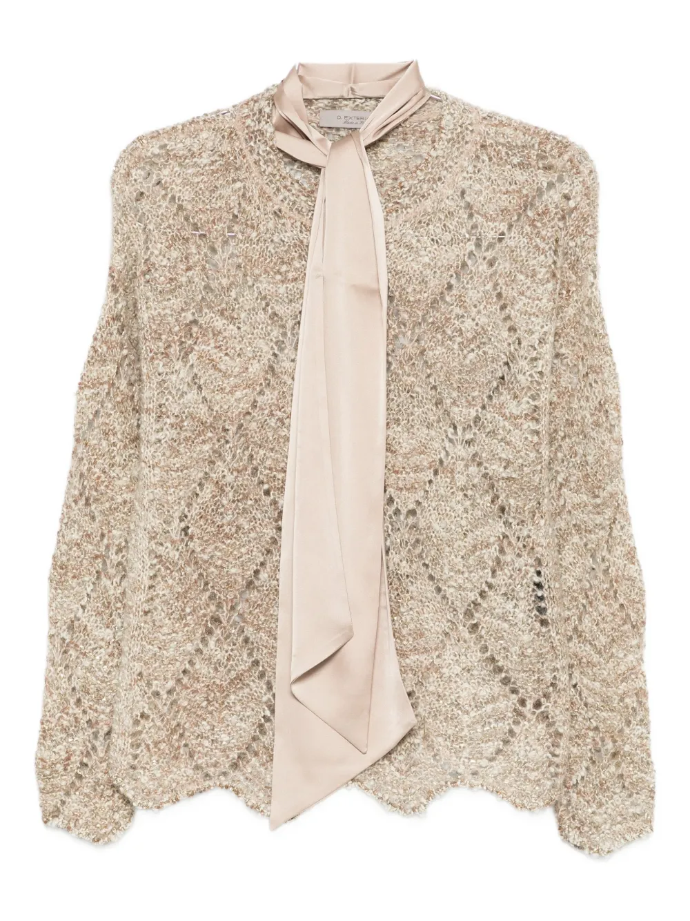 D Exterior Tie-neck Openwork Sweater In Neutral