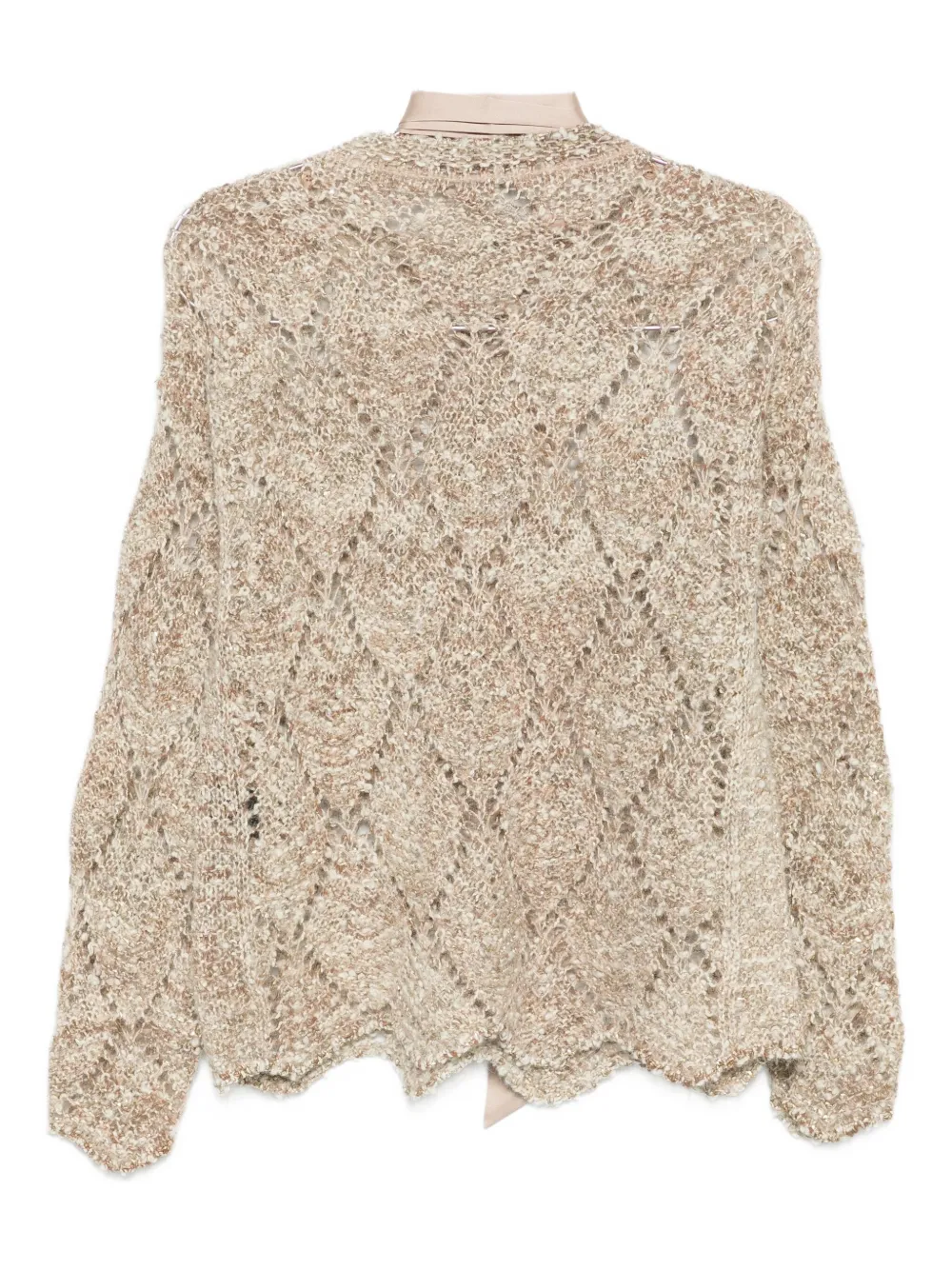 D Exterior Tie-neck Openwork Sweater In Neutral