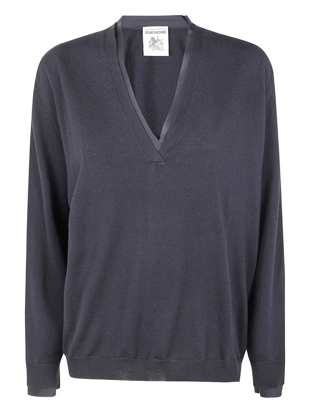 Semicouture V-neck Long-sleeved Sweater In Gray