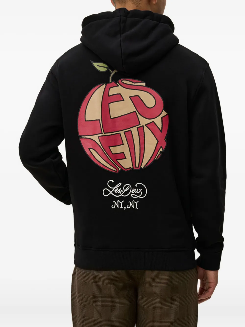 Les Deux Katoenen hoodie met appelprint Zwart