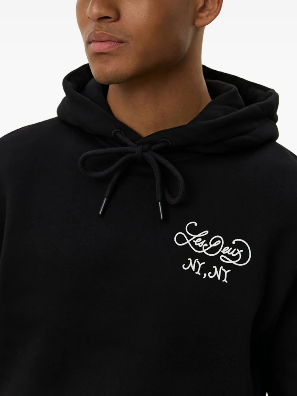 Les Deux Katoenen hoodie met appelprint Zwart