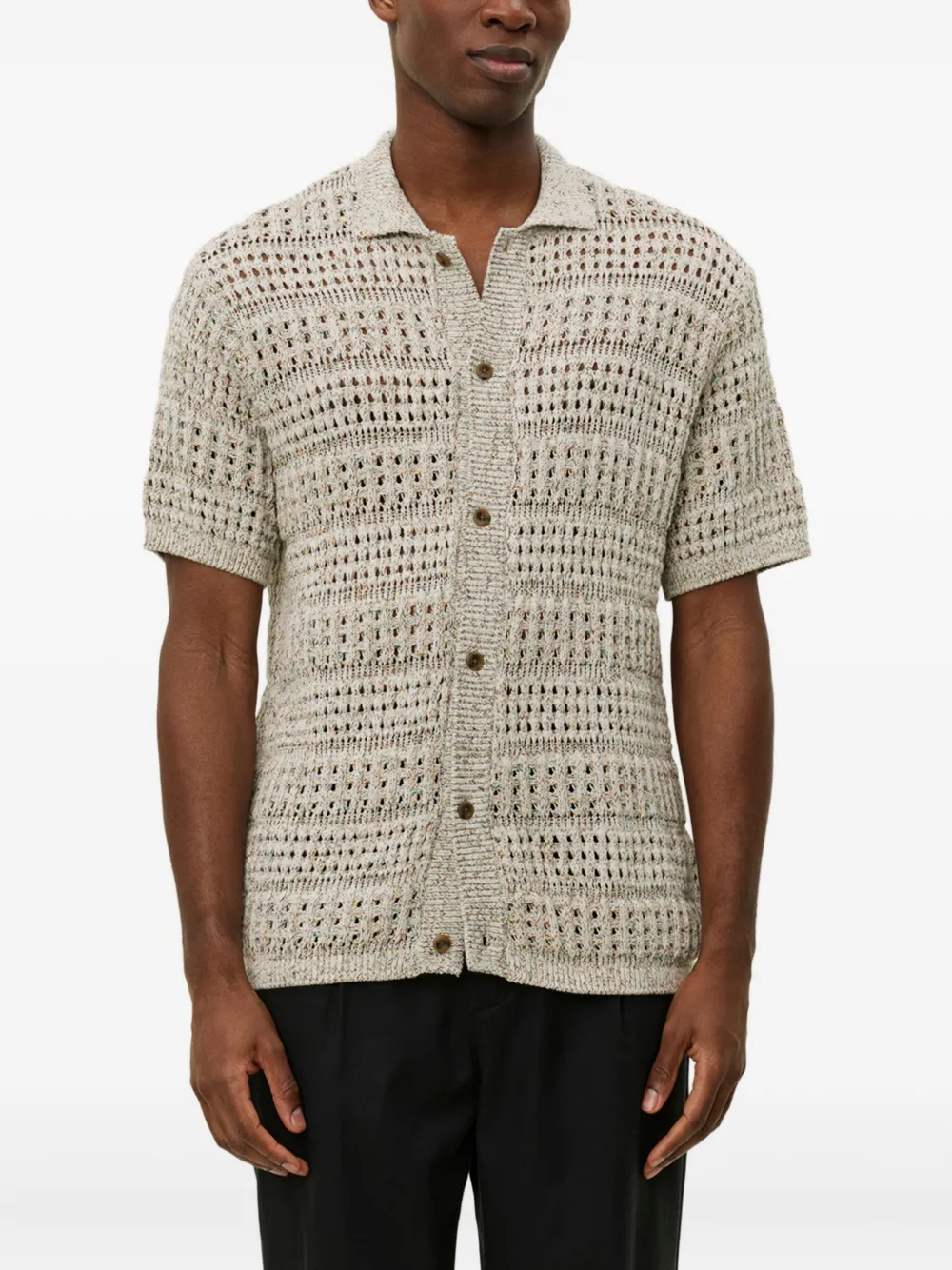 Les Deux Short-sleeve Open-knit Cardigan In Gray