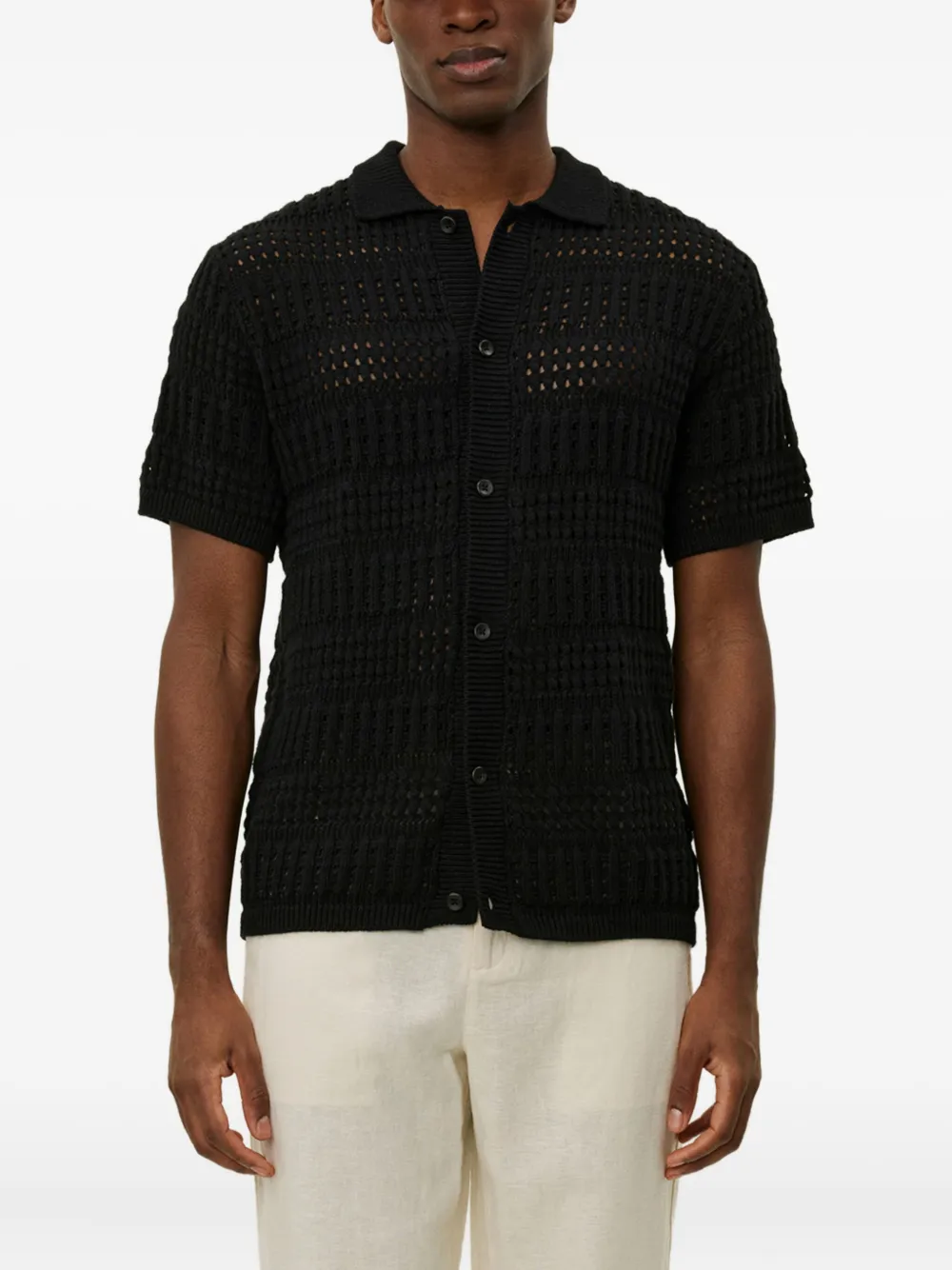 Les Deux Short-sleeve Open-knit Cardigan In Black
