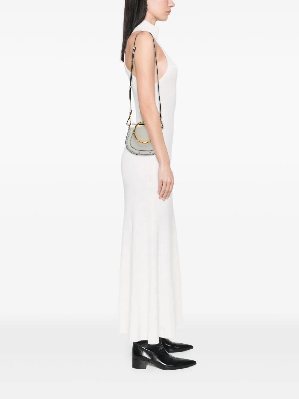 Pre-owned Chloé 2019 Small Croc Embossed Calfskin And Suede Nile Bracelet Satchel In White