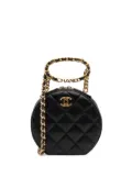 CHANEL Pre-Owned 2021-2025 Quilted Lambskin Oval Logo Chain Top Handle Round Clutch on Chain satchel - Black