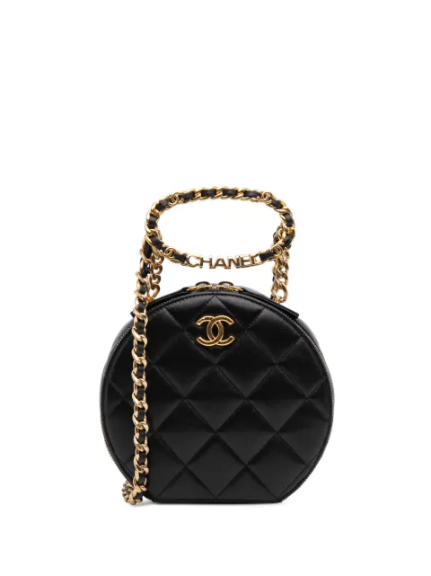 CHANEL Pre-Owned 2021-2025 Quilted Lambskin Oval Logo Chain Top Handle Round Clutch on Chain satchel
