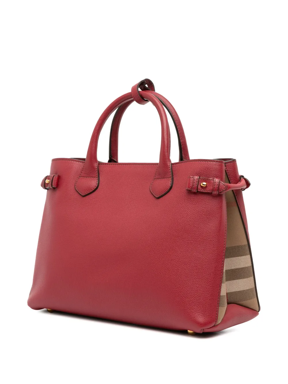 Pre-owned Burberry 2000-2017 Medium Leather And House Check Banner Satchel In Red