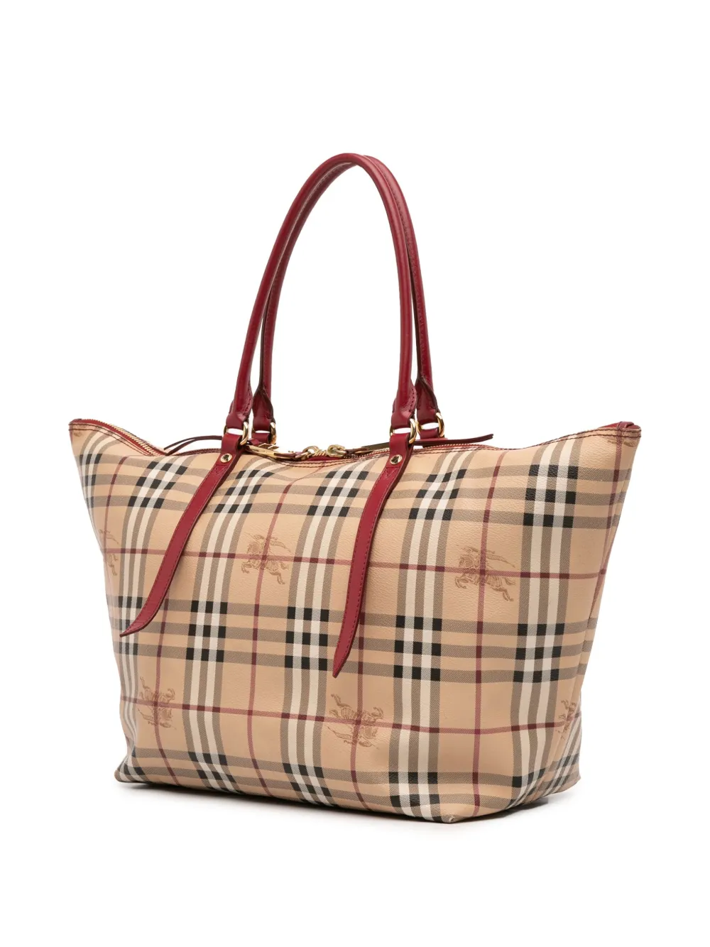 Pre-owned Burberry 2000-2017 Medium Haymarket Check Coated Canvas Salisbury Tote Bag In Brown