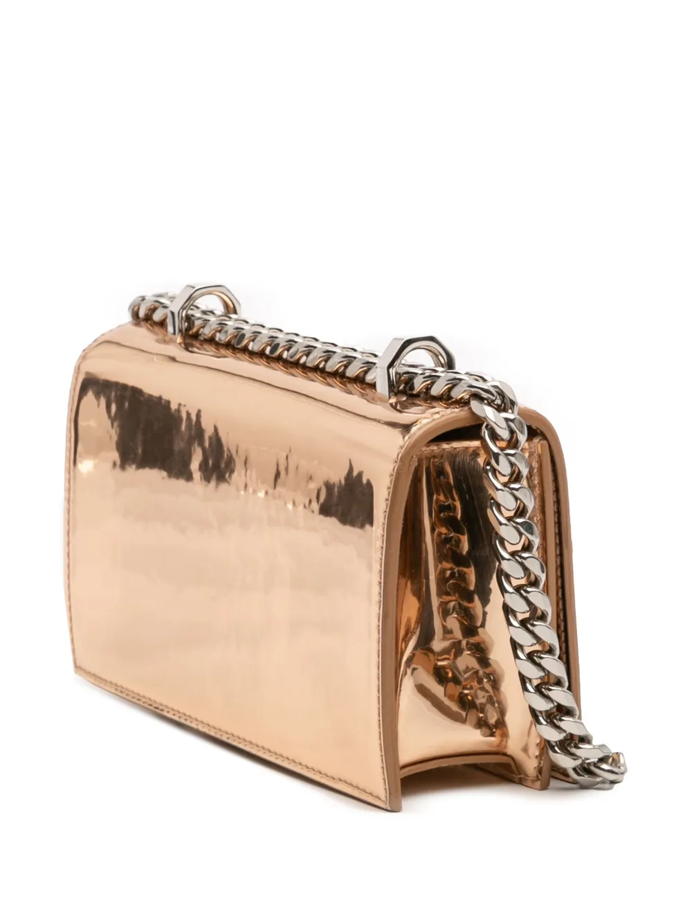 Pre-owned Alexander Mcqueen 2010-2025 Mini Metallic Calfskin Jewelled Crossbody Bag In Gold