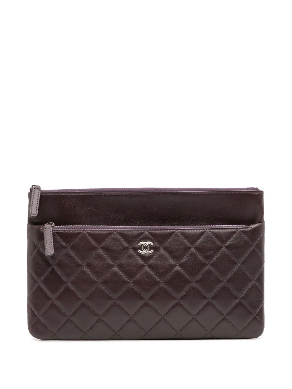 CHANEL Pre-Owned 2020 CC Quilted Lambskin Double Zip clutch bag - パープル CHANEL Pre-Owned 2020 CC Quilted Lambskin Double Zip clutch bag - パープル