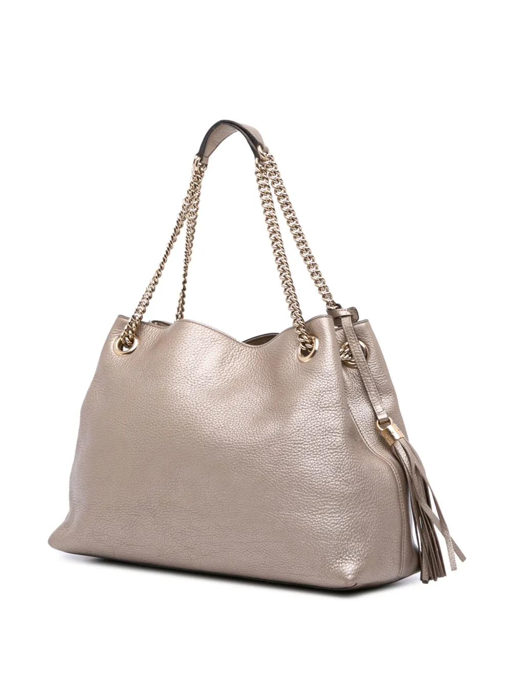 Pre-owned Gucci 2016-2025 Medium Metallic Leather Soho Chain Tote Bag In Gold